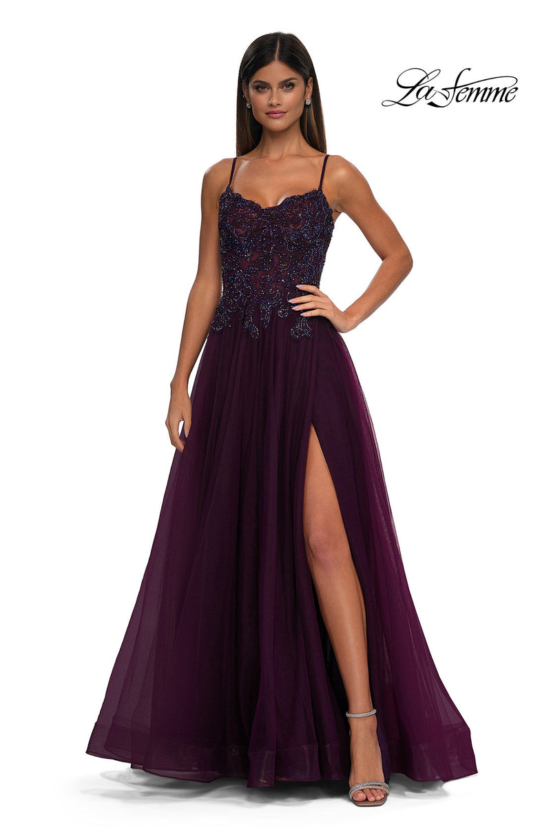 La Femme 32646 Lace Applique Sleeveless Prom Gown