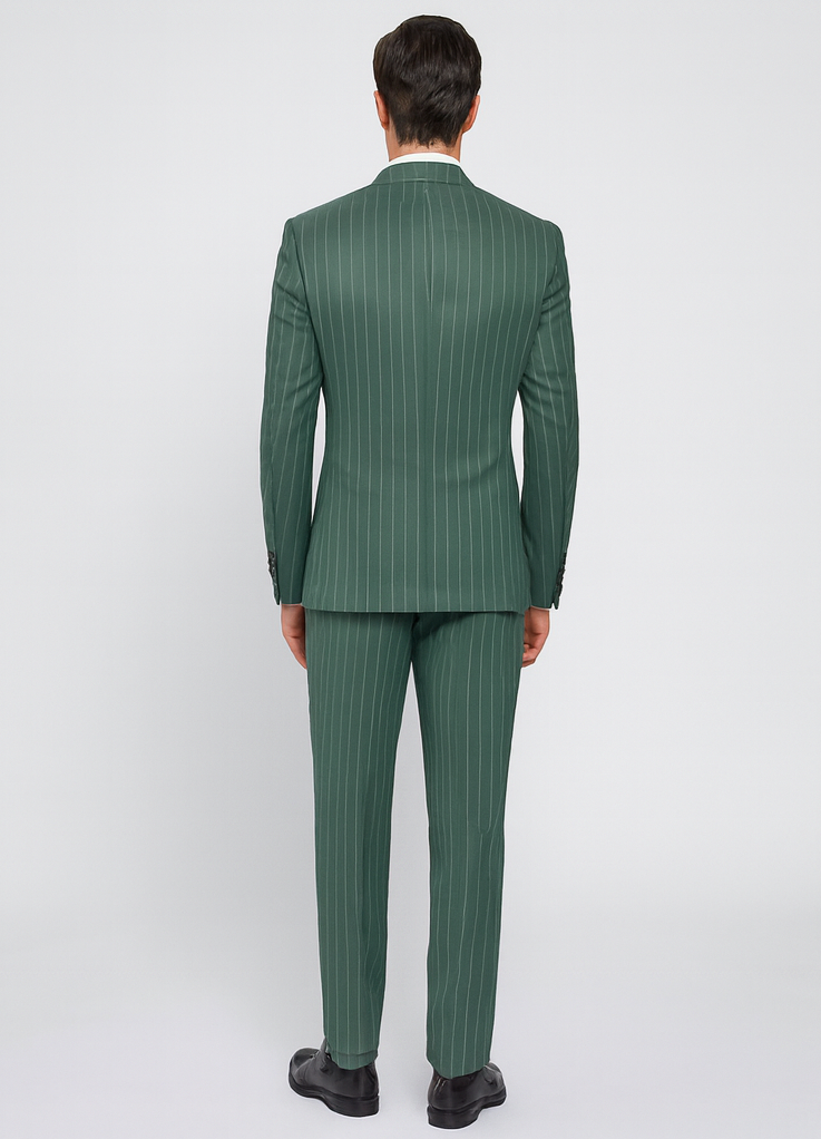 Dark Green Pinstripe Suit - Green Stripe Suit