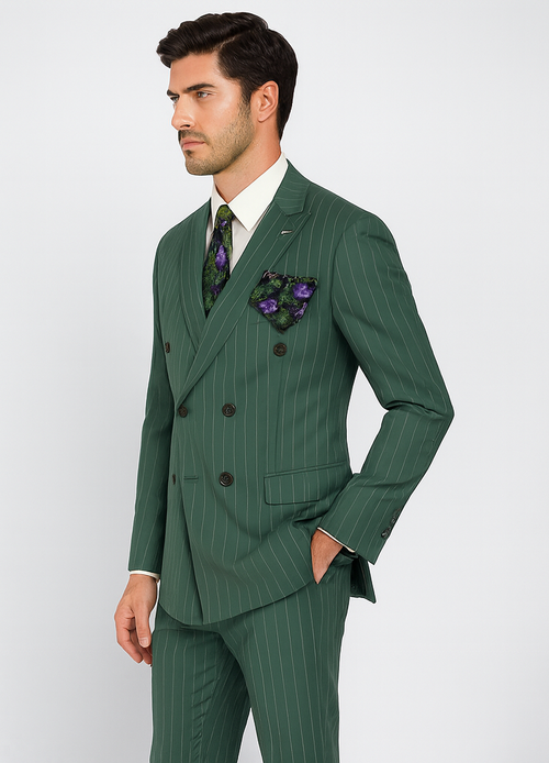 Dark Green Pinstripe Suit - Green Stripe Suit
