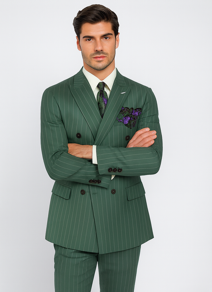 Dark Green Pinstripe Suit - Green Stripe Suit