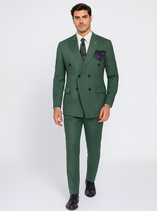 Dark Green Pinstripe Suit - Green Stripe Suit