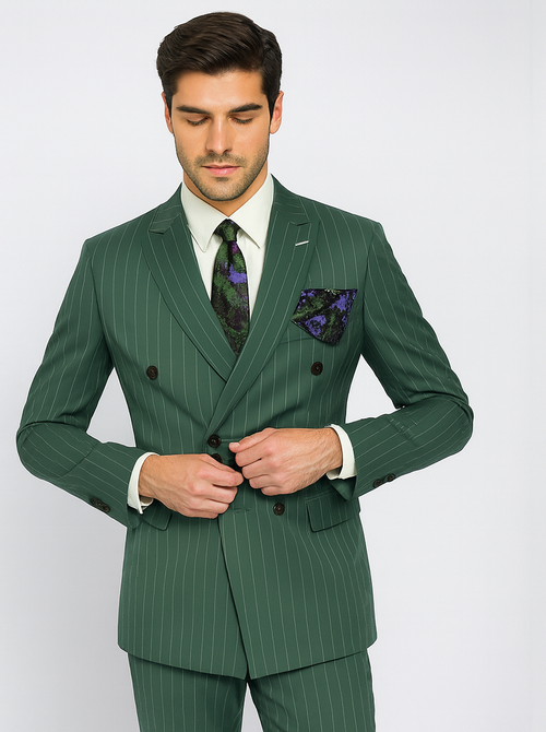 Dark Green Pinstripe Suit - Green Stripe Suit