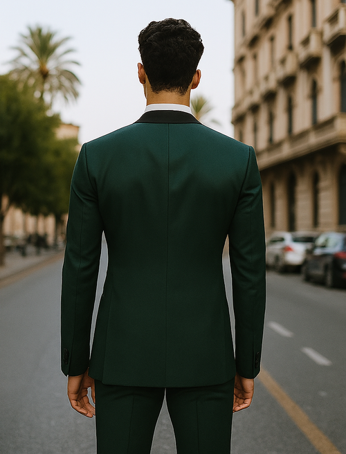 Dark Green Tuxedo - Mens Traditional Slim Fit Shawl Collar Hunter Green Chest Pocket Tuxedo