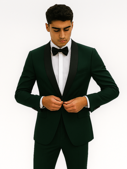 Dark Green Tuxedo - Mens Traditional Slim Fit Shawl Collar Hunter Green Chest Pocket Tuxedo