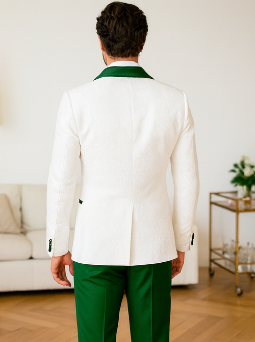 Dark green Tuxedo - Men's Vested White Paisley Wedding & Prom Hunter Green Tuxedo