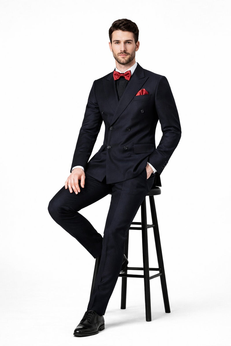 Ultra Slim Fit Double Breasted Dark Navy Suit - Narrow Leg Pants - Gucci Cut - Tapered Jacket