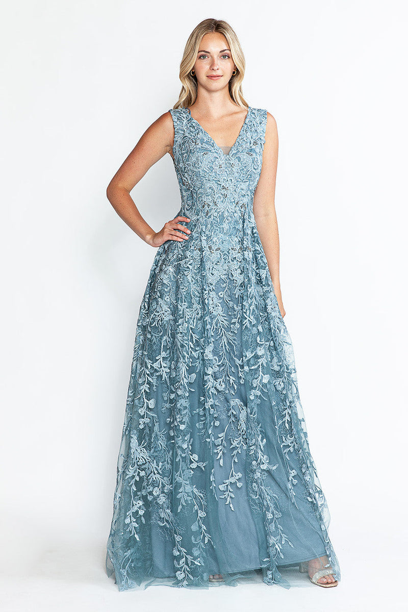 Formal Dress Long V-Neck Sleeveless A-Line Gown By Lenovia 8337-New Collection