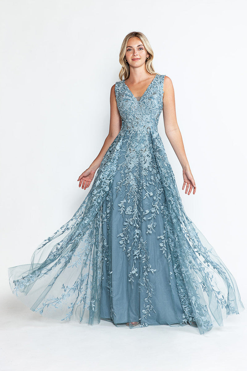 Formal Dress Long V-Neck Sleeveless A-Line Gown By Lenovia 8337-New Collection