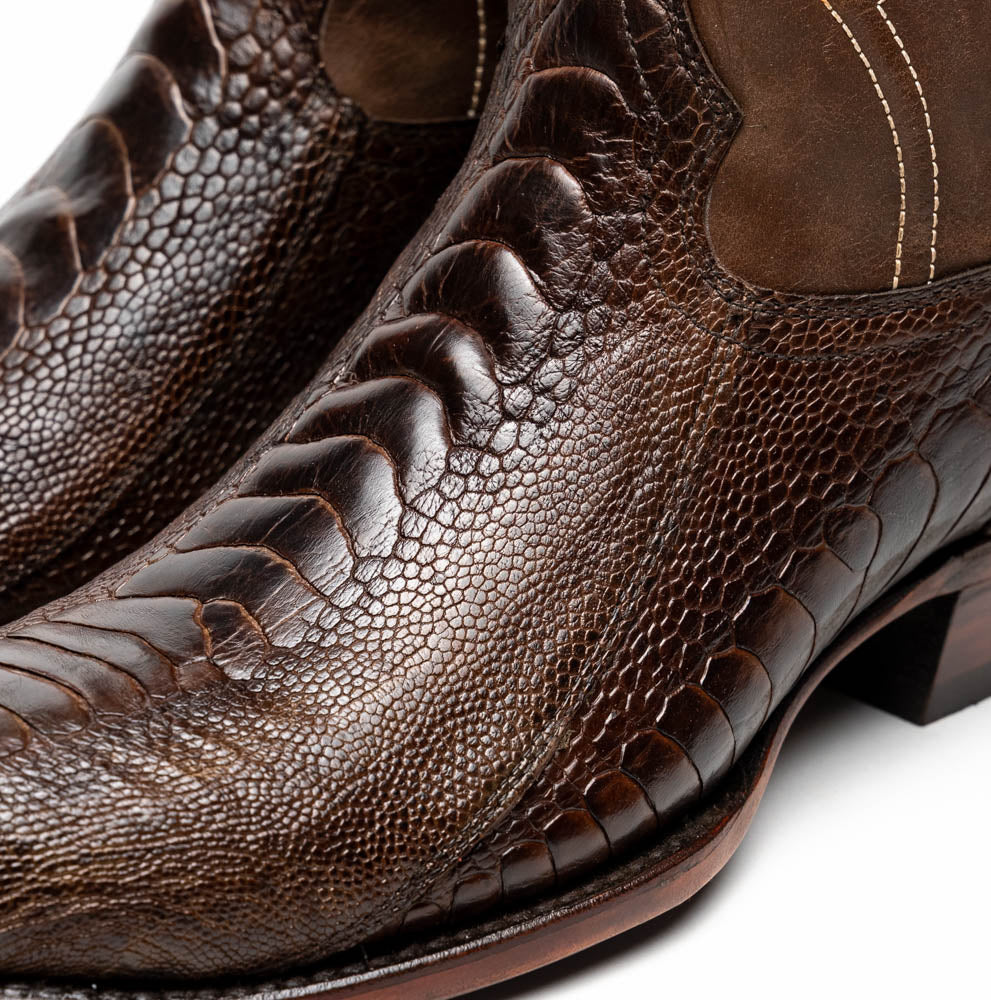 Marco Di Milano Denver Clear Brown Ostrich Leg Round Toe Cowboy Boots