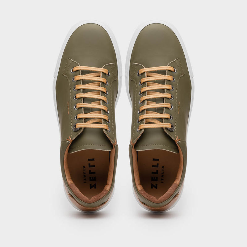 Zelli Diaz Rubberized Calfskin Sneaker in Olive Green