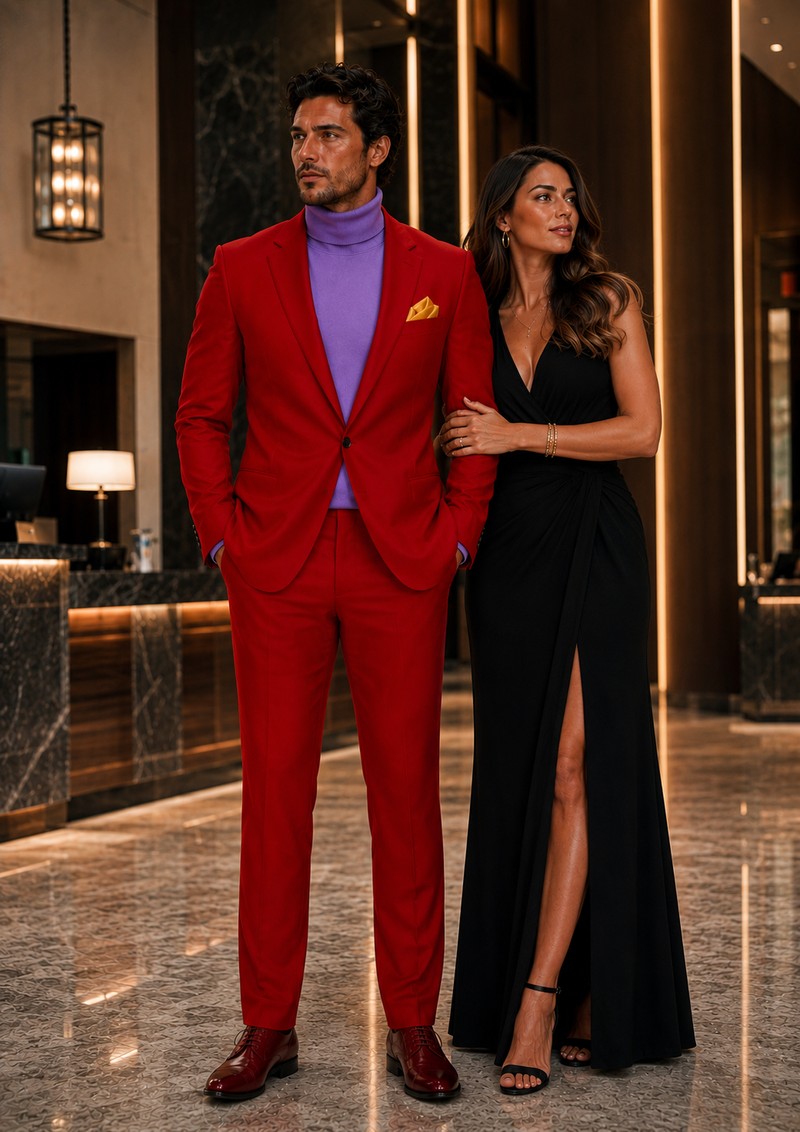 Discounted Jacket and Pants 2 Button Cheap Priced Business Suits Clearance Sale Hot Mens Red Suit