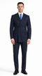 Navy double-breasted suit with a structured silhouette. Jacket features two rows of buttons and is paired with matching trousers for a cohesive, classic look.