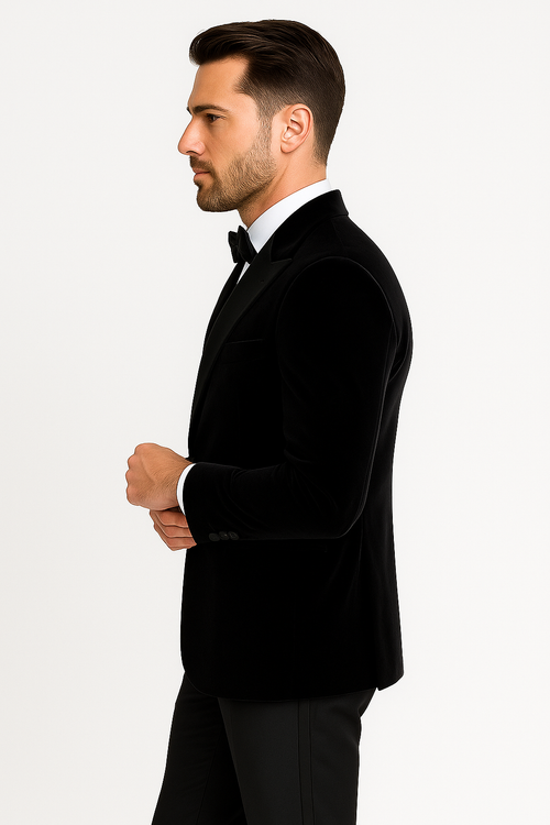 Double Breasted Black Velvet Blazer