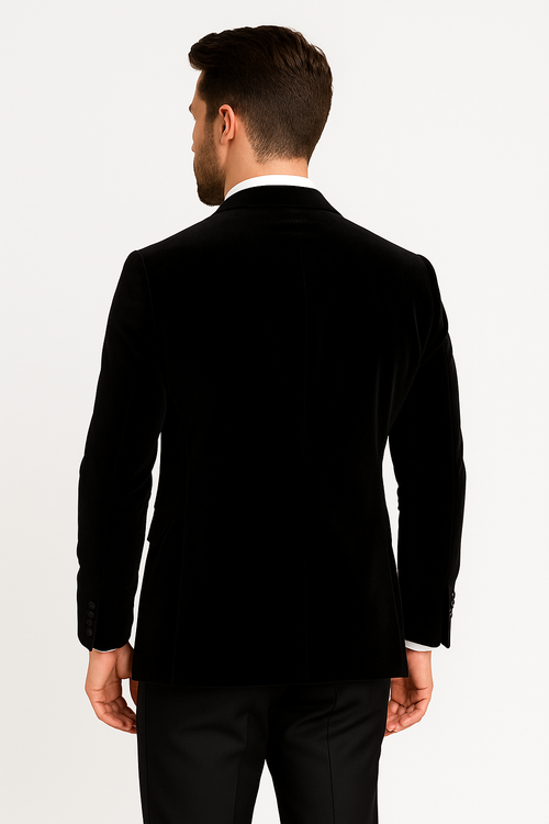Double Breasted Black Velvet Blazer
