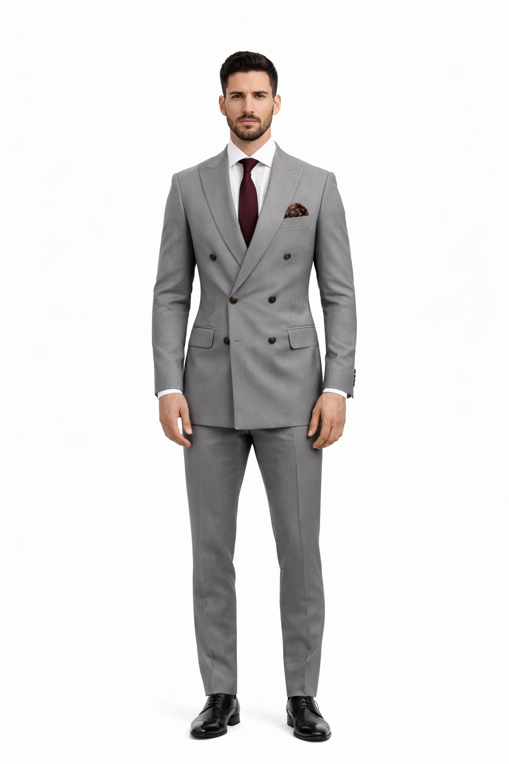 Double Breasted Slim Fit Suit - Dark Gray Suit - Tapred Fit Pants