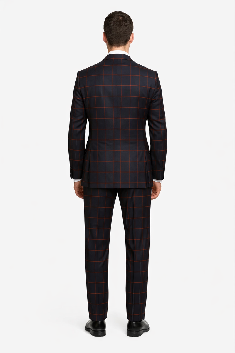 Double Breasted Suit in Black and Red Plaid Window Pane Suit - Gangster Suit 1920s Suit
