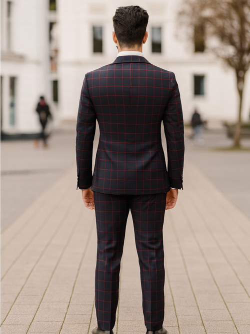 Double Breasted Suit in Black and Red Plaid Window Pane Suit - Gangster Suit 1920s Suit