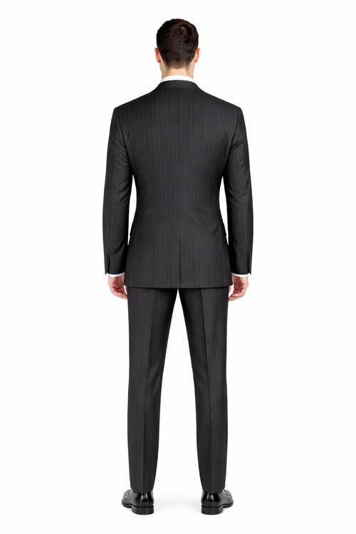 Double Breasted Suits - Vested Suits Wool Fabric - Apolo King Brand - Gray Stripe Suit