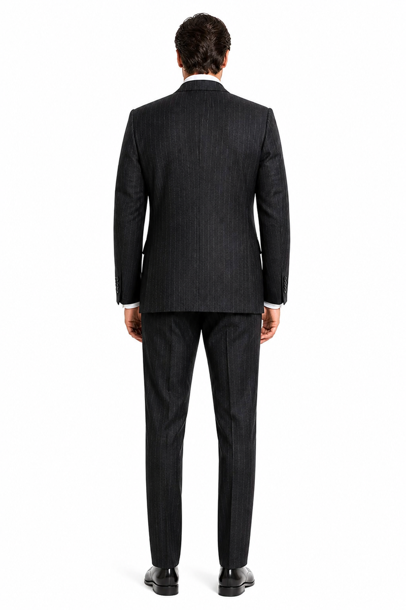 Double Breasted Suits - Vested Suits Wool Fabric - Apolo King Brand - Gray Stripe Suit