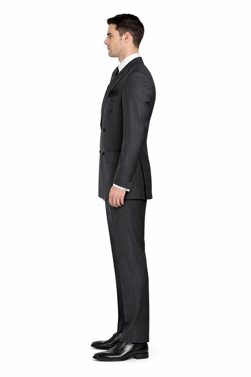 Double Breasted Suits - Vested Suits Wool Fabric - Apolo King Brand - Gray Stripe Suit