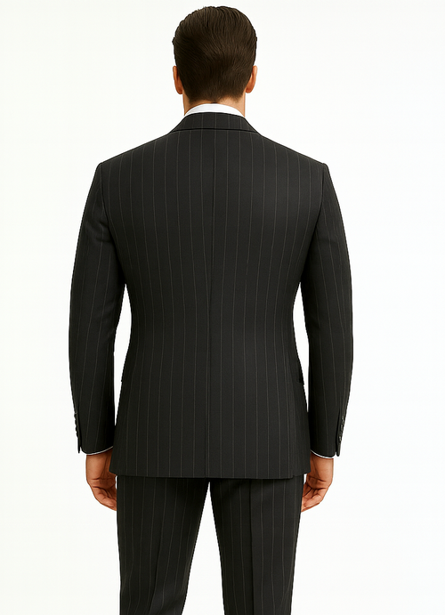 Double Breasted Suits - Vested Suits Wool Fabric - Apolo King Brand - Gray Stripe Suit