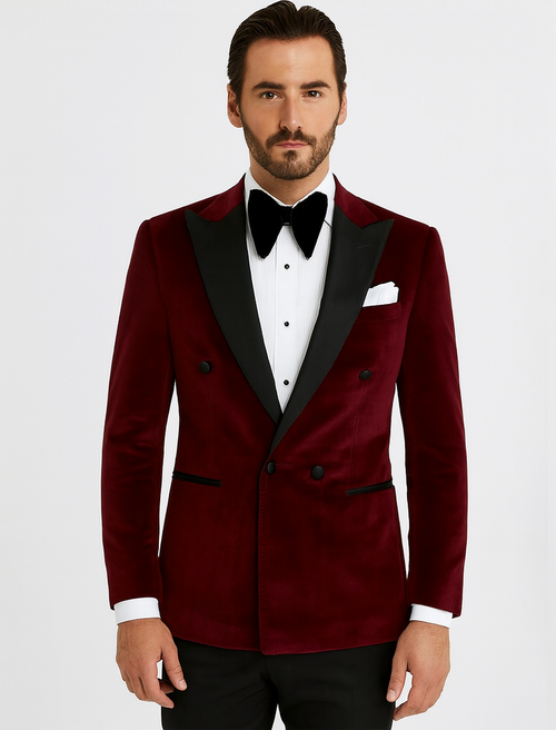 Double Breasted Tuxedo - Velvet Tuxedo Dinner Jacket In Black - Navy - Emerald Green - Burgundy