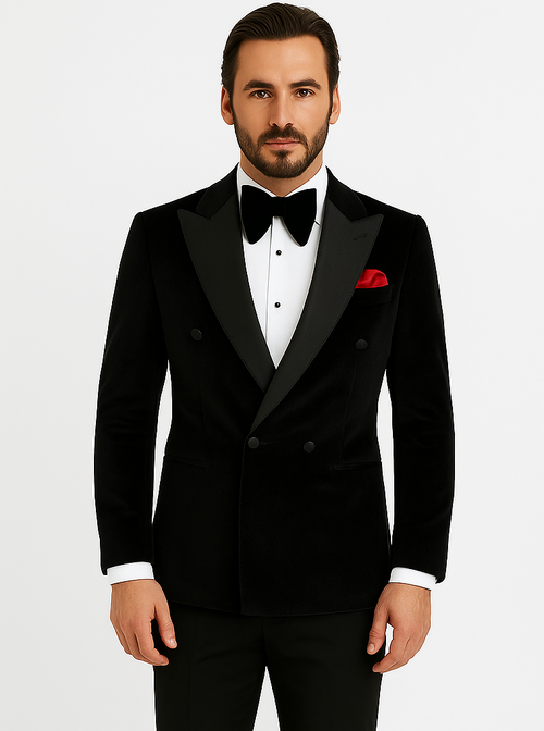 Double Breasted Tuxedo - Velvet Tuxedo Dinner Jacket In Black - Navy - Emerald Green - Burgundy