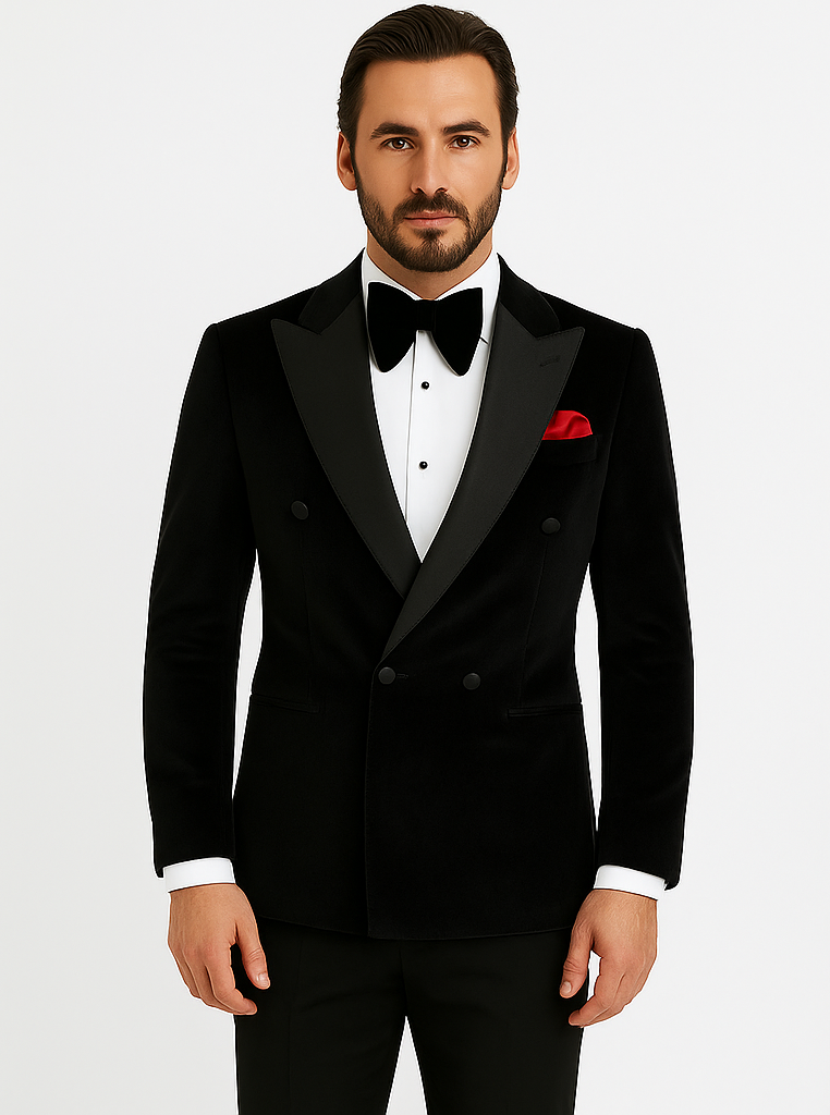 Double Breasted Tuxedo - Velvet Tuxedo Dinner Jacket In Black - Navy - Emerald Green - Burgundy
