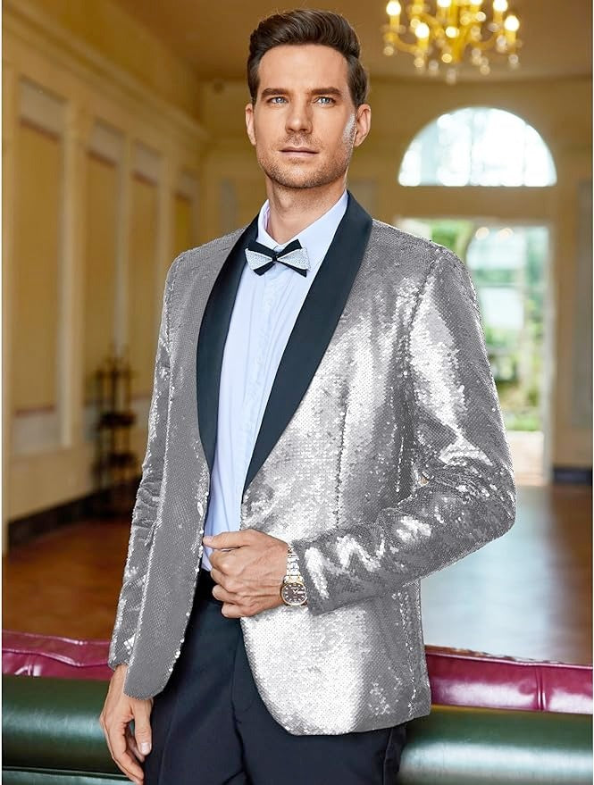 Tuxedo Jacket Men's Silver Sequin Jacket Silver Sequin Blazer