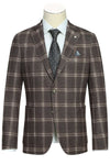 Western Sport Coat - Western Blazer Mens Slim Fit Half Canvas Patch Pocket Summer Cotton Blazer In Brown Windowpane Plaid