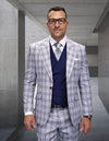 Statement Men's 3 Piece 100% Wool Modern Fit Suit - Plaid with Solid Vest