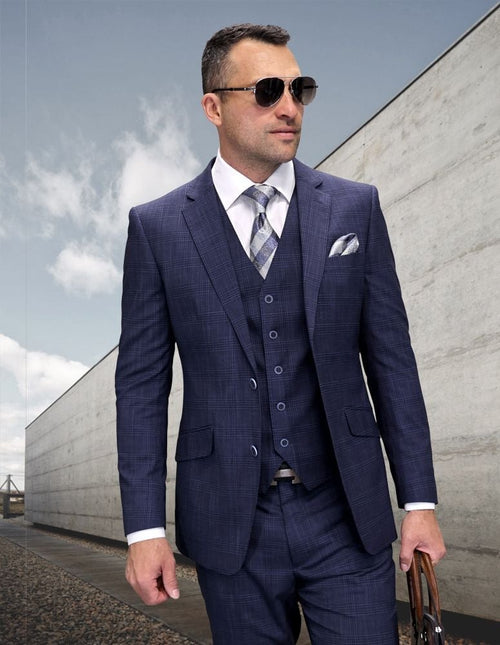 Statement Men's Outlet 3 Piece 100% Wool Suit - Light Plaid