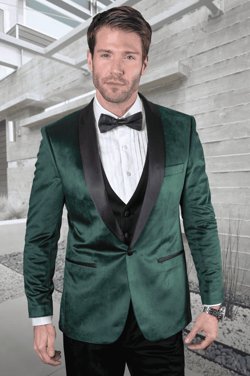 Men's Designer Vested Velvet Wedding & Prom Tuxed in Hunter Green | Alberto Nardoni Men's Designer Vested Velvet Wedding & Prom Tuxed in Hunter Green | Alberto Nardoni