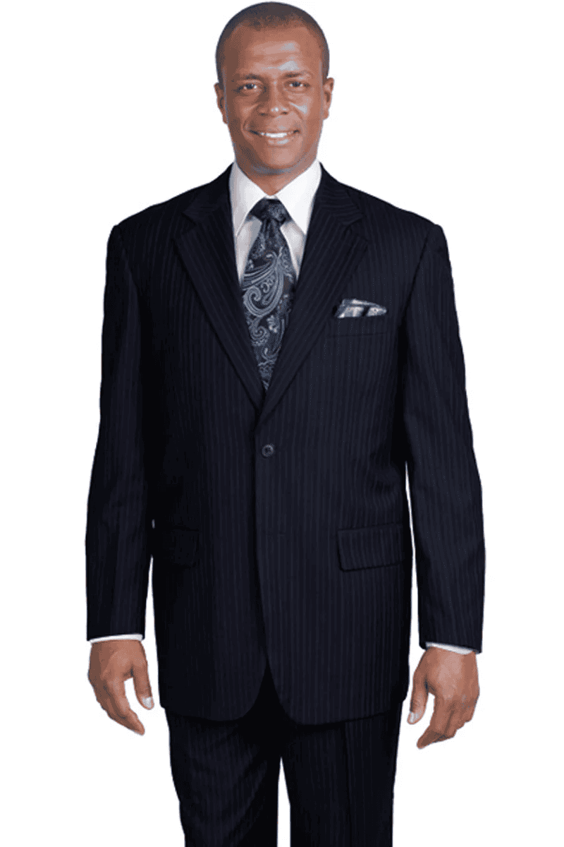 Gorgeous Dark Navy Blue Suit For Men Beaded Stripe ~ Pinstripe 2-Button Slim Fitted Suit main image 0
