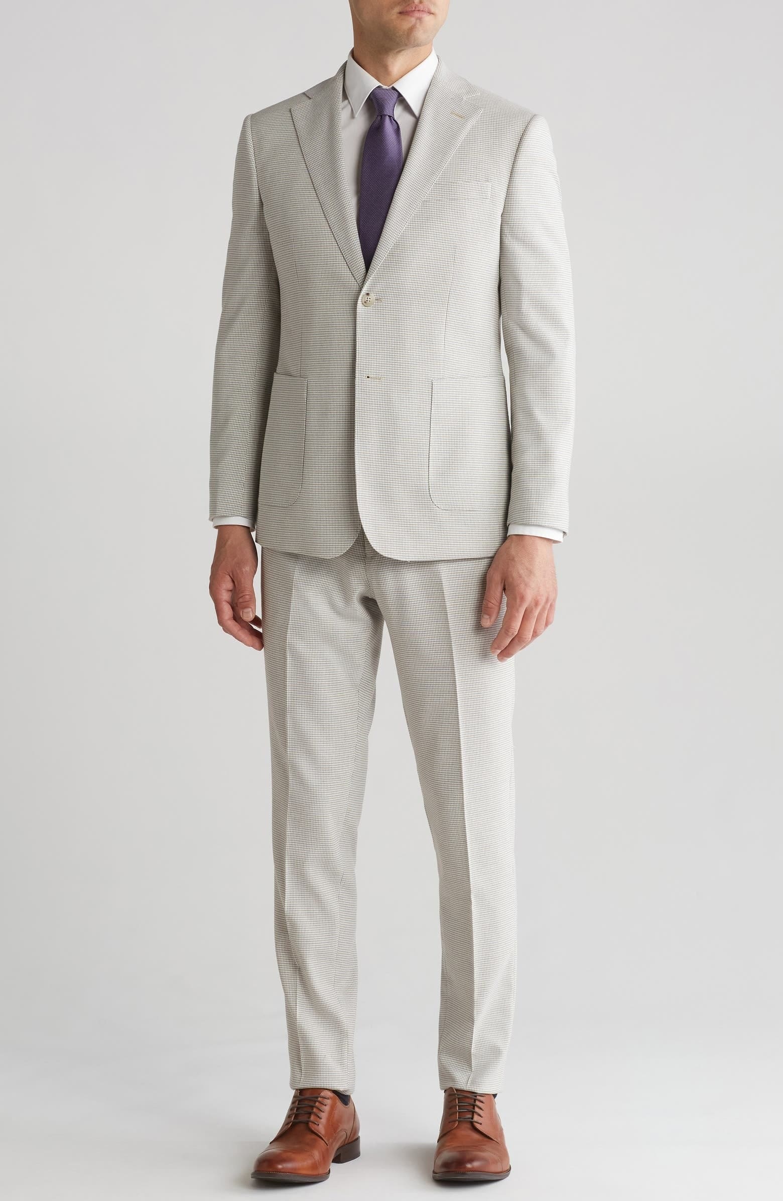 Plaid Trim Fit Notched Lapel Two-Piece Suit