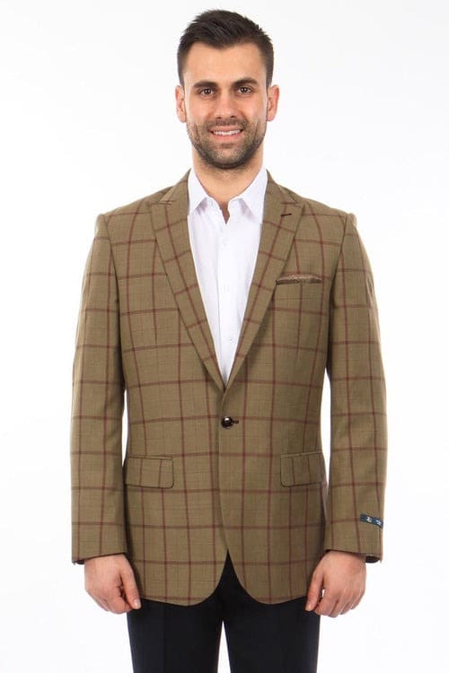 Brown Windowpane Sport Coat - Mens Brown Blazer