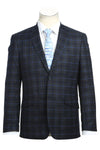 Mens Navy Plaid Suit Slim Fit Two Button Suit In Dark Blue Wide Windowpane Plaid