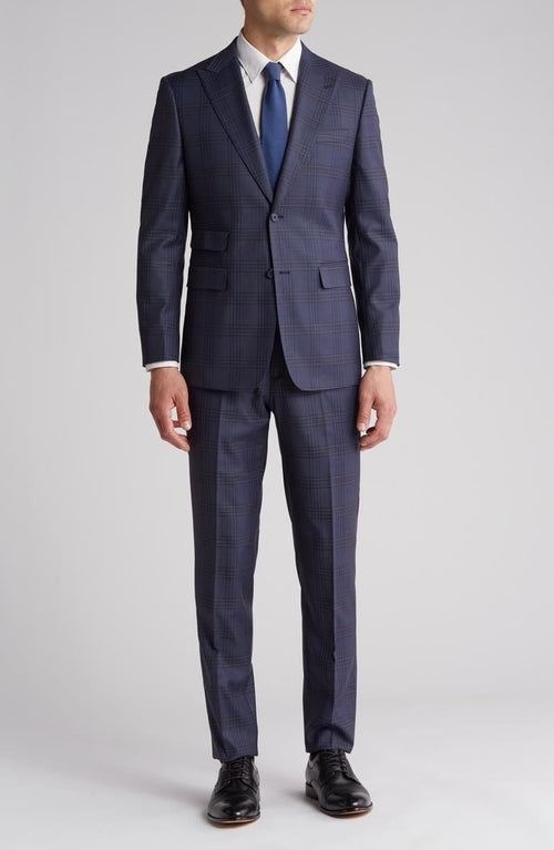 Mens Trim Fit Plaid Suit with Peak Lapel - Two Piece