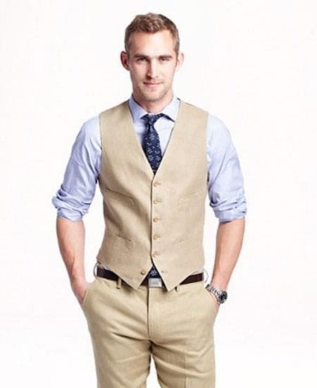 Mens Linen Vest And Pants Set - Wedding Summer Vest in Cream
