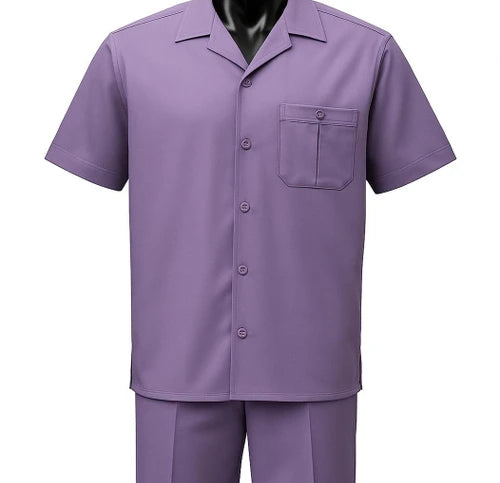 Dreams Mens Lavender Textured Pattern Short Sleeved Resort Set Fino 277-19