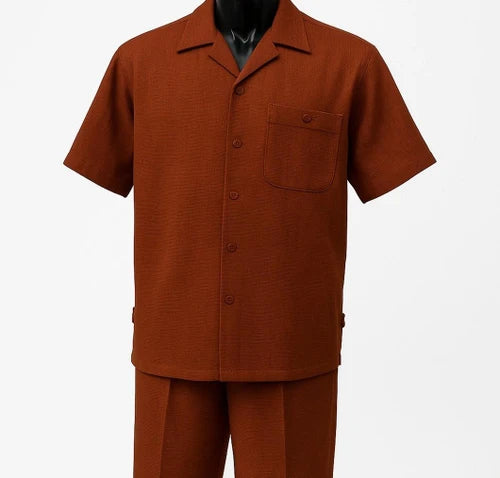 Dreams Mens Papaya Textured Pattern Short Sleeved Walking Suit Fino 277-22