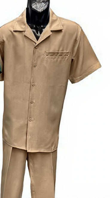 Dreams Mens Sand Beige Patterned Short Sleeve Walking Suit Skipper 265-33