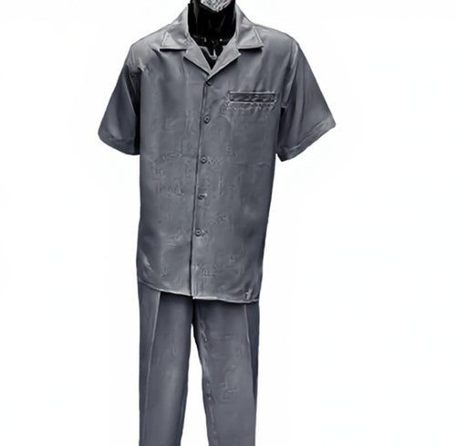 Dreams Mens Steel Gray Patterned Short Sleeve Walking Suit Skipper 265-35