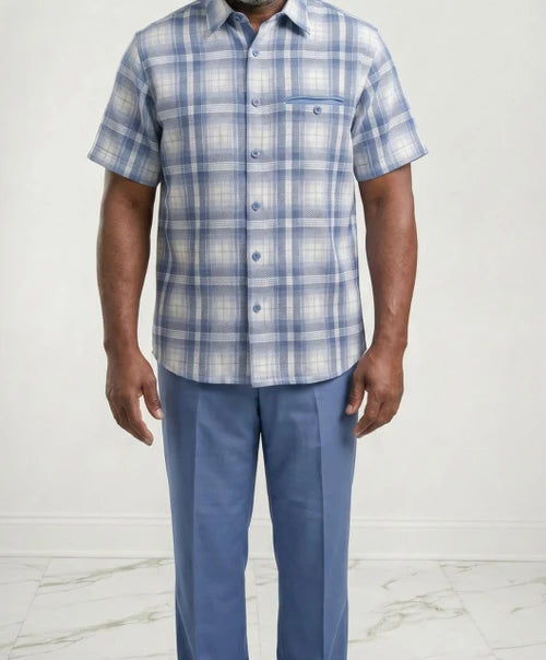 Dreams Powder Blue Plaid 2 Piece Resort Sets Reza 285-21
