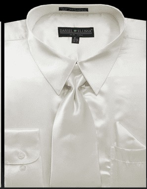 Ivory Satin Men's Regular Fit Dress Shirt Set with Tie & Pocket Square | Alberto Nardoni Ivory Satin Men's Regular Fit Dress Shirt Set with Tie & Pocket Square | Alberto Nardoni