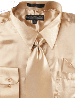 "Satin Dress Shirt Set for Men - Regular Fit, Taupe, Includes Tie & Pocket Square"