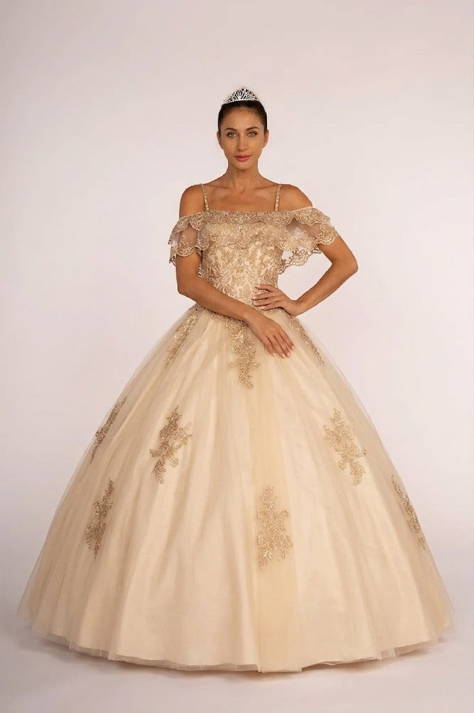 Off Shoulder QuinceaƱera Ball Gown Embroidered Lace-Up Back Floor Length by Elizabeth K GL2510