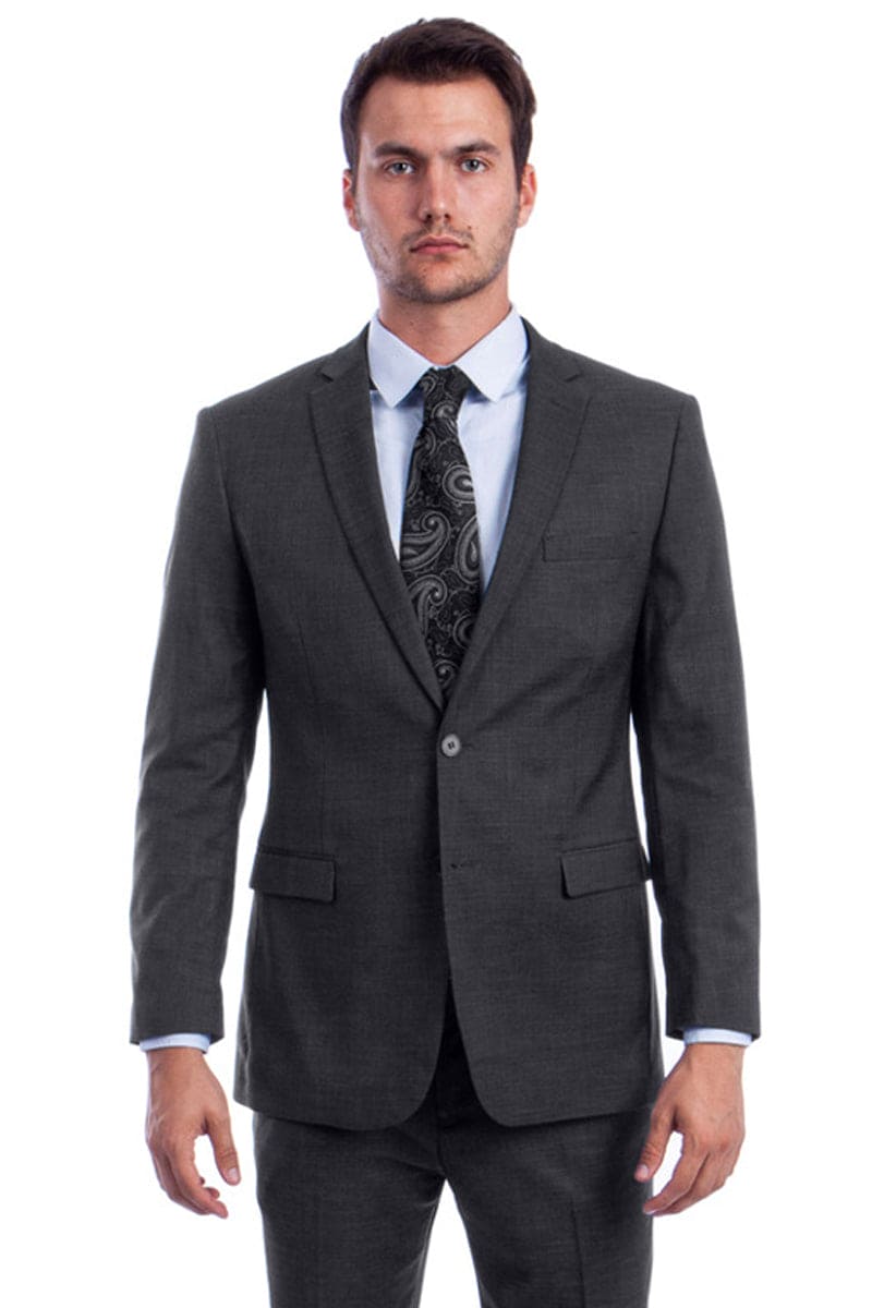 "Modern Fit Men's Summer Suit - Two Button Linen Look, Dark Grey"