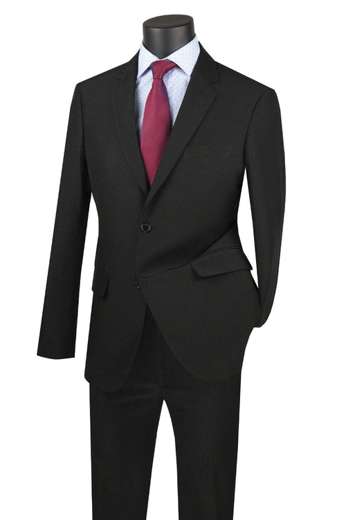 Mens Basic 2 Button Classic Fit Poplin Suit in Black
