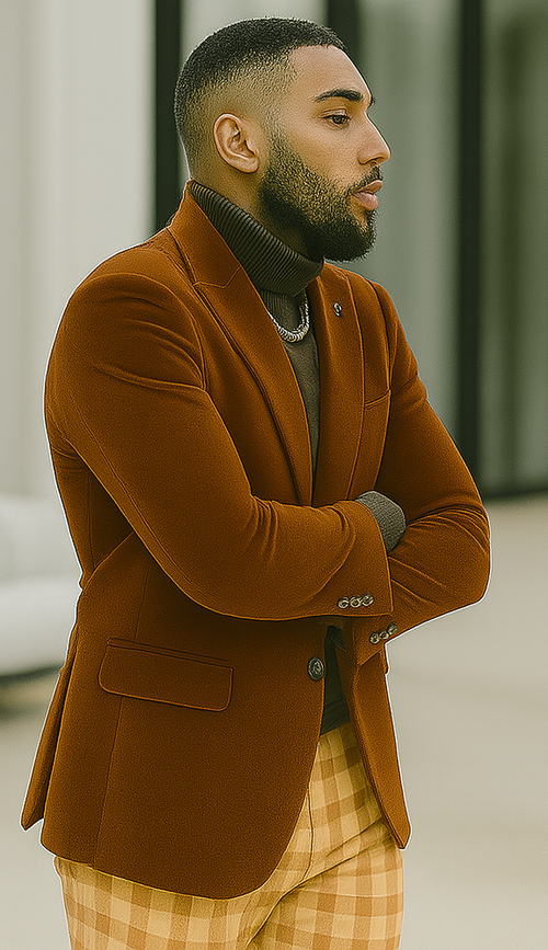 EJ Samuel | Modern Fit Velvet Blazer | Rust | 2-Button | Mens